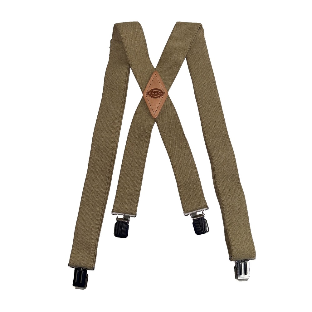 Dickies Work Suspenders Men's Khaki Leather Polyester‎ Elastic Clip-On Braces
